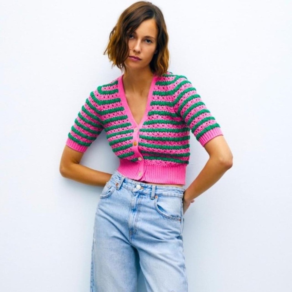 Zara Pointelle Knit Sweater Cardigan XS - Picture 5 of 5